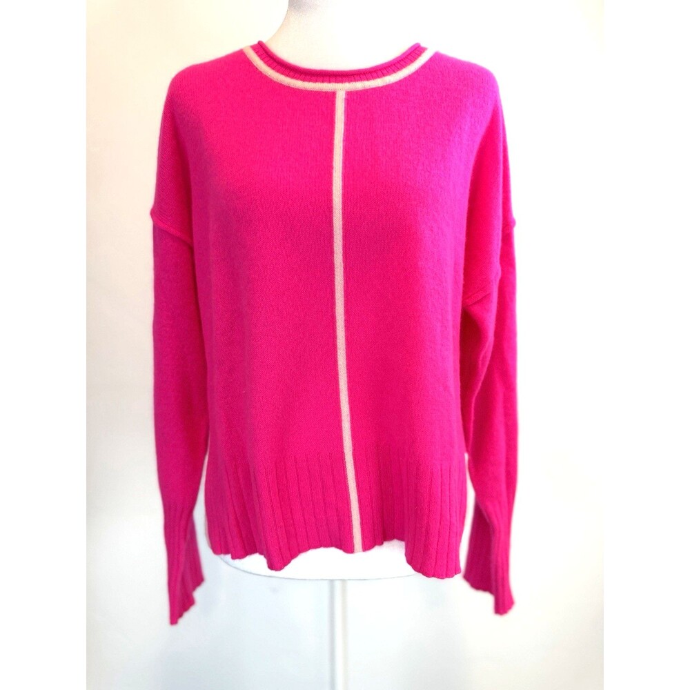 Alashan 100% Cashmere Sweater Pink Crew Neck Contrast Trim Long Sleeve M